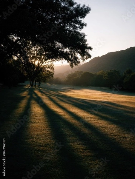 Obraz Park bathed in the warm, golden light of a setting sun