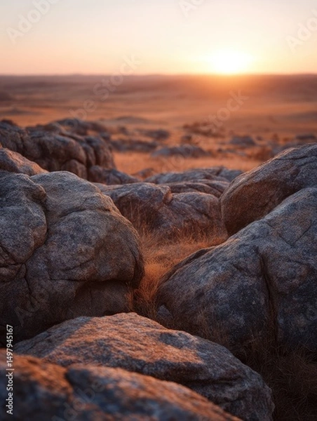 Obraz Ancient boulders bathed in the warm, golden light of a setting sun