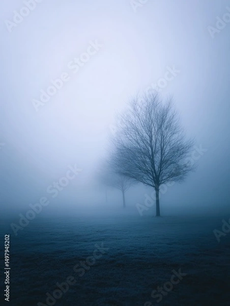 Obraz Mysterious scene of trees shrouded in dense fog