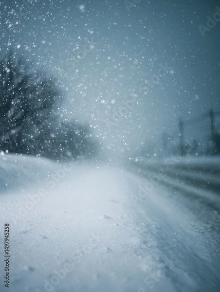 Obraz Blizzard with snowflakes falling heavily from the sky