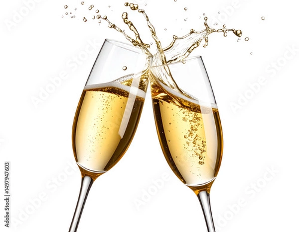 Fototapeta Two Splashing Champagne Glasses, Isolated on Transparent PNG 