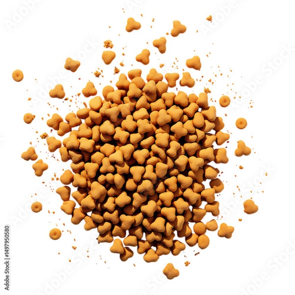 Fototapeta Dry Pet Food Close Up Still Life Shot a Heap Small Pieces on a Transparent Background