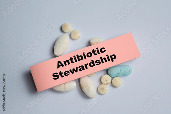 Obraz Concept of antibiotic stewardship write on sticky notes isolated on Wooden Table.