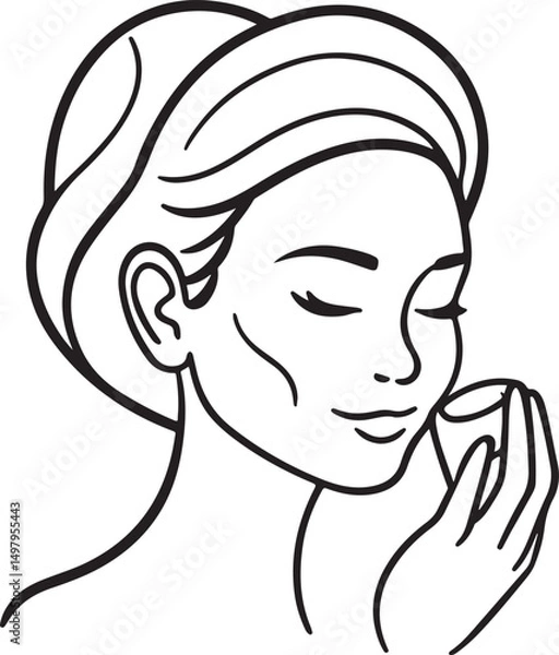 Fototapeta Hand-drawn black and white female sketch featuring beauty and bold expression in a simple line design.