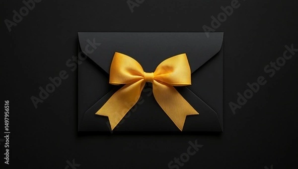 Obraz Black Envelope Gold Bow Invitation.