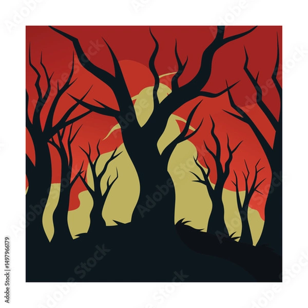 Fototapeta twisted trees in cursed forest.eps