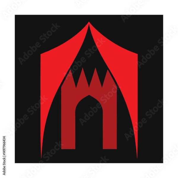 Fototapeta vampire lair with red velvet curtains.eps