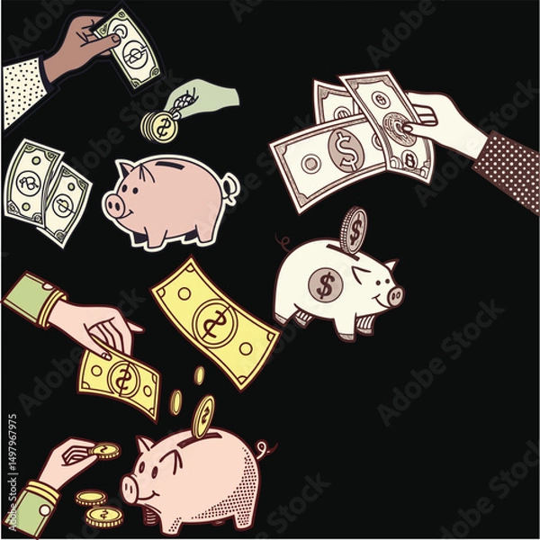 Obraz Set of bank and money icons