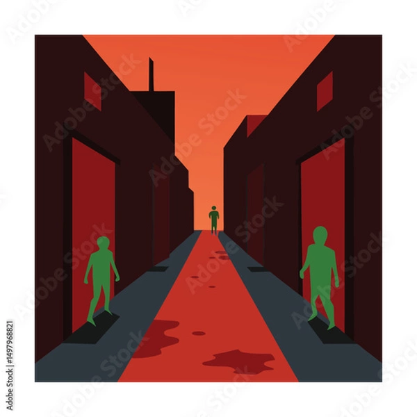 Fototapeta zombie infested alleyway.eps