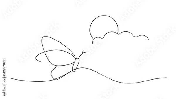 Obraz Butterfly Silhouette with Sun and Clouds