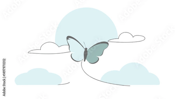 Obraz Butterfly Silhouette with Sun and Clouds
