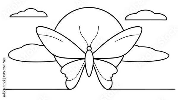 Obraz Butterfly Silhouette with Sun and Clouds