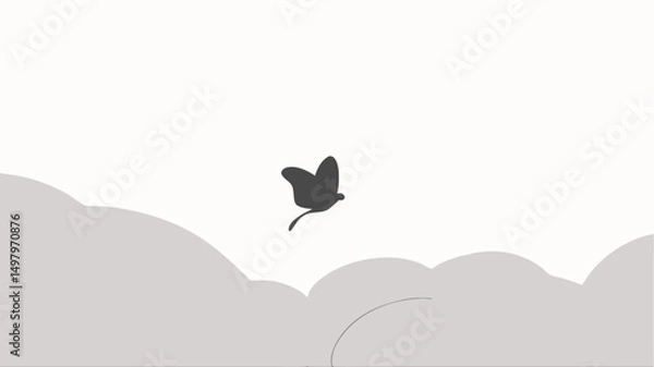 Obraz Butterfly Silhouette with Sun and Clouds
