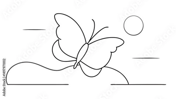 Obraz Butterfly Silhouette with Sun and Clouds