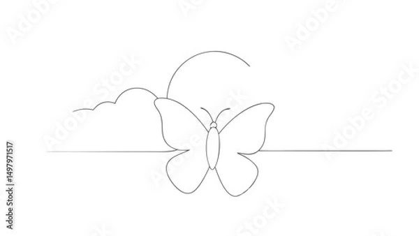 Obraz Butterfly Silhouette with Sun and Clouds