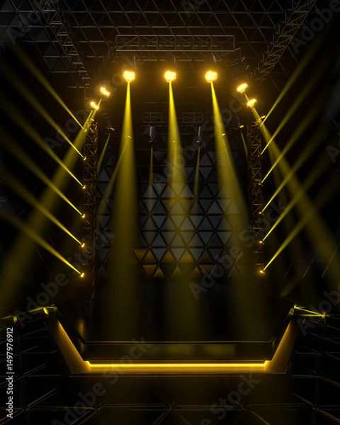 Fototapeta Golden Geometric Light Structure 3D Render