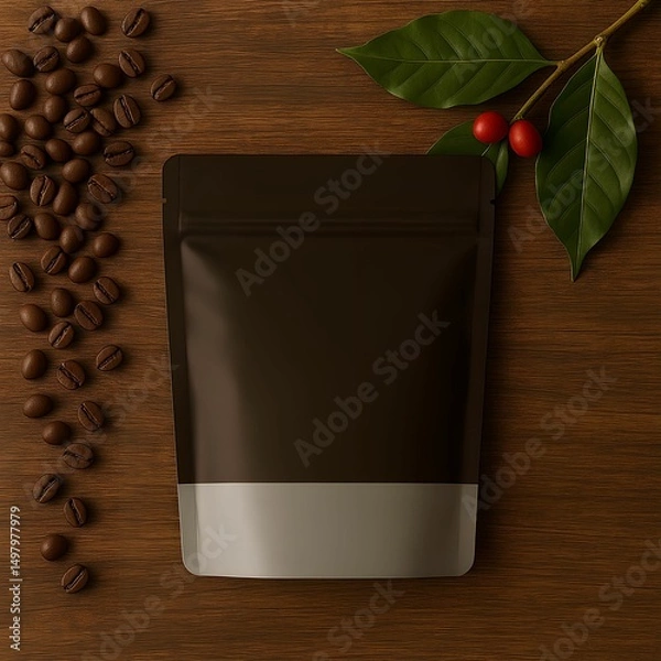 Obraz Minimal Coffee Pouch Packaging Mockup with Soft Shadow for Branding and Product Display

Keywords: