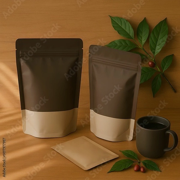 Obraz Minimal Coffee Pouch Packaging Mockup with Soft Shadow for Branding and Product Display

Keywords: