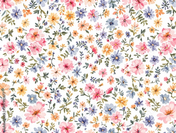 Obraz Spring flowers watercolor background, Colorful flowers watercolor background, Abstract background with flowers watercolor