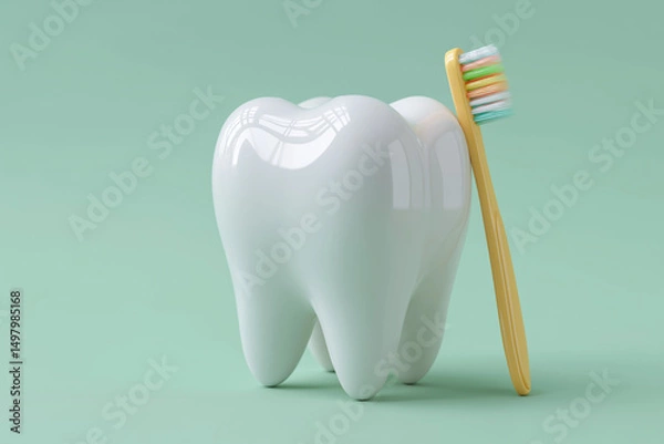Obraz Healthy Tooth Model with Toothbrush for Dental Care Promotions