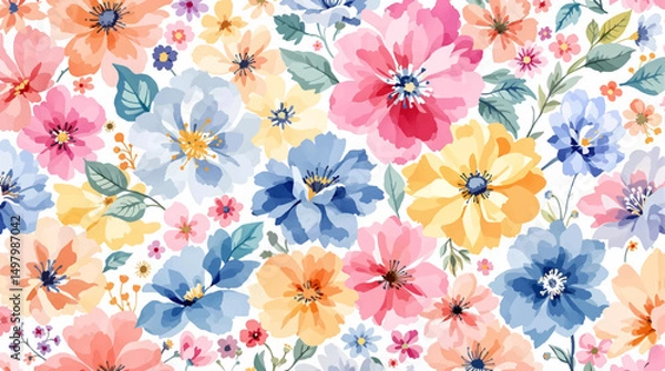 Obraz Spring flowers watercolor background, Colorful flowers watercolor background, Abstract background with flowers watercolor