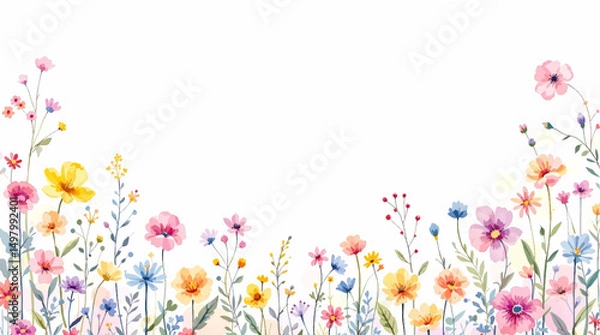 Obraz frame of flowers, Seamless background with Colorful flowers watercolor, seamless floral pattern