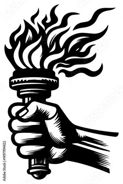 Obraz hand holding a torch with stylized flame