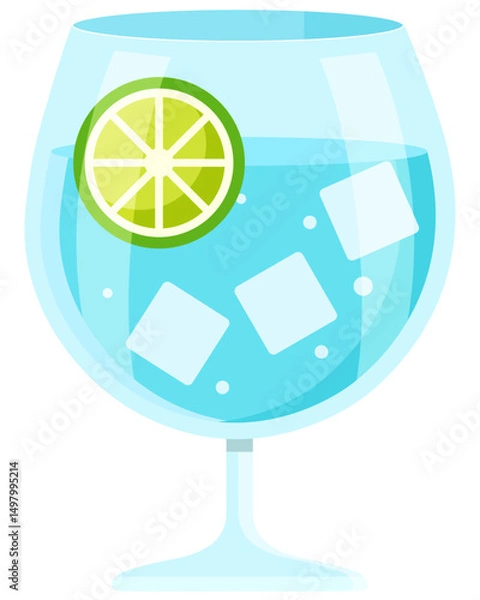 Fototapeta Flat vector style Gin and Tonic with lime and ice in a glass, Alcohol design element