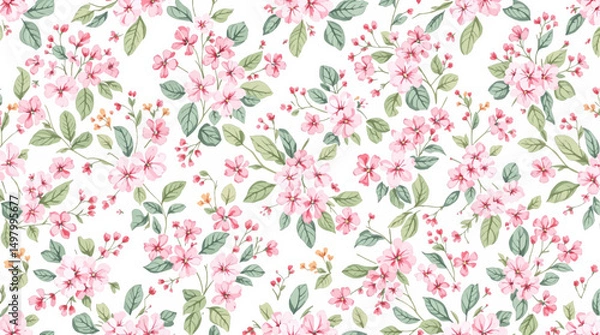 Obraz Seamless pattern with flowers watercolor, Spring  Watercolor flowers background, Colorful flower Watercolor background