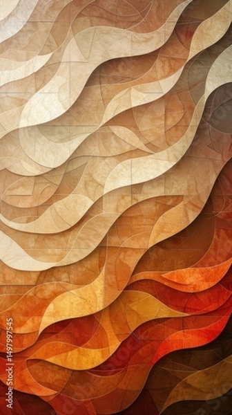 Obraz Abstract textured waves, warm tones, layered pattern, design background