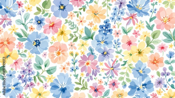 Obraz Seamless pattern with flowers watercolor, Spring  Watercolor flowers background, Colorful flower Watercolor background