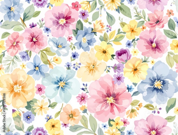 Obraz Seamless pattern with flowers watercolor, Spring  Watercolor flowers background, Colorful flower Watercolor background