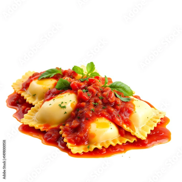 Fototapeta Delicious and Appetizing Ravioli Pasta with Tomato Sauce Italian Food on Transparent Background