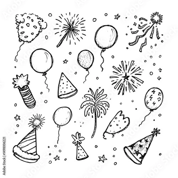 Obraz Hand-drawn celebration icons isolated on transparent background (2)