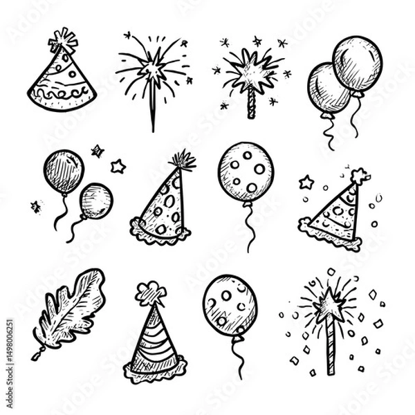 Obraz Hand-drawn celebration icons isolated on transparent background (3)