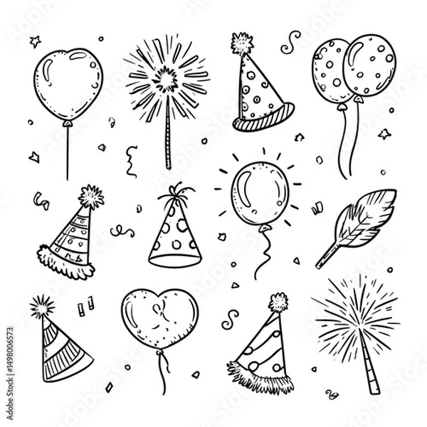 Obraz Hand-drawn celebration icons isolated on transparent background