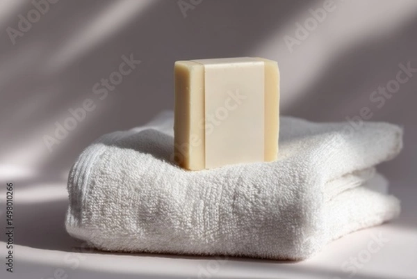Fototapeta Handmade Lavender Soap on White Towel