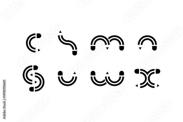 Fototapeta Set of initial alphabet pencil logo icon. Monogram style pencil logo icons collection.