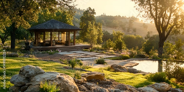 Fototapeta Discover Serenity in Nature: Creating Peaceful Outdoor Spaces, Transform Your Backyard into a Relaxing Oasis with Beautiful Landscaping