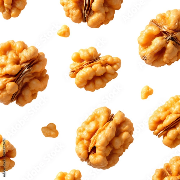 Fototapeta Collection Of Fresh Looking Walnuts Seamless Pattern Isolated On Transparent Background Texture Natural Material