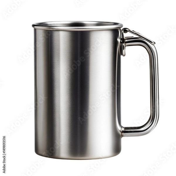 Obraz Camping mug with carabiner handle. Isolated white background. Png format
