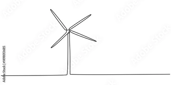 Obraz Continuous one line wind farm turbines vector illustration, Continuous one line drawing of wind turbine power , sustainable energy. Wind turbines power outline vector illustration. Editable stroke.