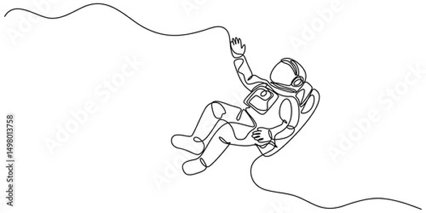 Fototapeta One continuous line drawing of space astronaut . single line illustration of spaceman. International day of human space flight. editable outline, Astronaut in continuous one line drawing. construction