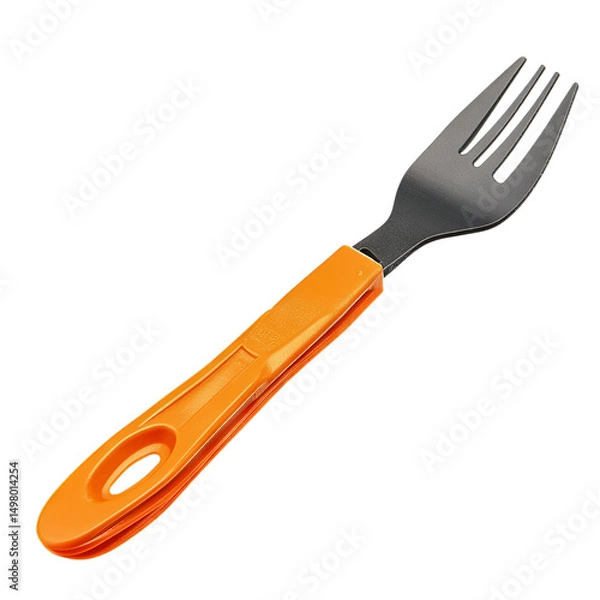 Obraz Folding camping spork utensil. Isolated white background. Png format