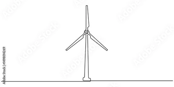 Fototapeta Continuous one line wind farm turbines vector illustration, Continuous one line drawing of wind turbine power , sustainable energy. Wind turbines power outline vector illustration. Editable stroke.