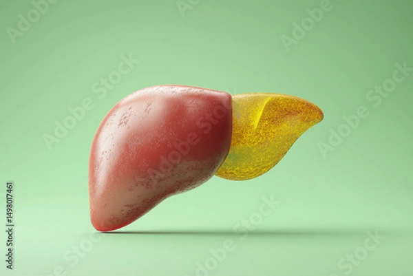 Obraz Liver Model with Yellow Discoloration Showcasing Fatty Liver Concept on Green Background