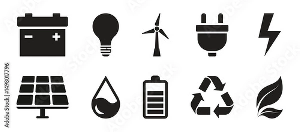 Obraz Energy and power icons collection. Alternative, eco-friendly, renewable and sustainable energy symbols. Vector illustration