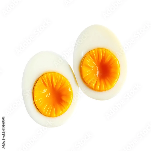 Fototapeta Two Hard Boiled Eggs Cut In Half Isolated On A Transparent Black Background
