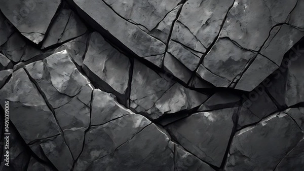 Fototapeta Large broken gray black stone texture background