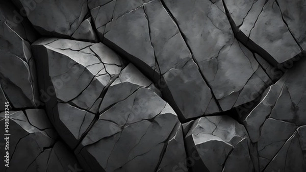 Fototapeta Large broken gray black stone texture background